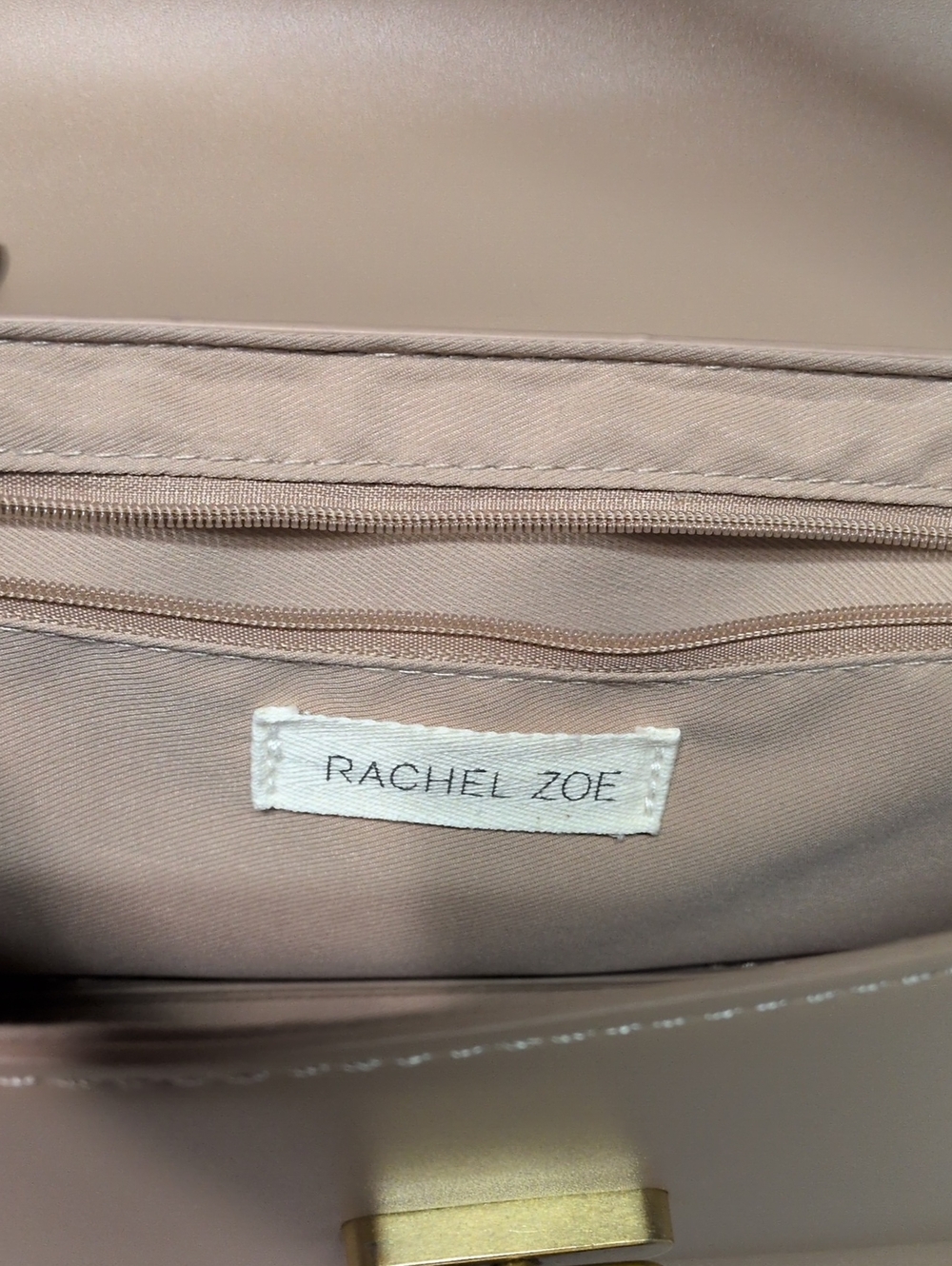 Beige Leather Shoulder Bag with Turn-Lock Closure - Picture 7 of 8